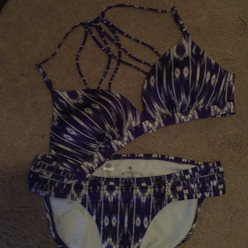 Athleta Aqualuxe Print Bikini Amalfi Blue Ikat